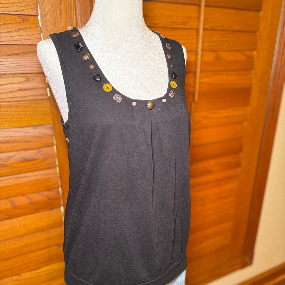 RXB Womens Black Cotton Embroidered Racerback Tank Top Embellished Neck Size M